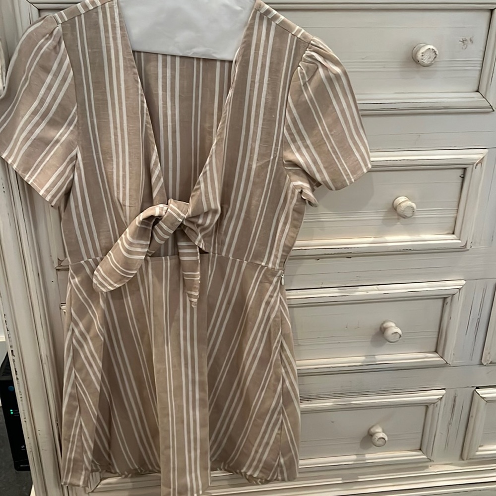 Tan and white stripe dress
